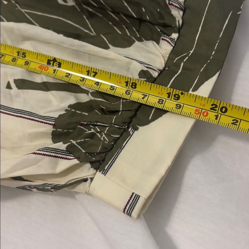 Entro Olive Green Floral Striped Piping Puff Sleeve Babydoll Mini Dress SZ L NWT - Picture 10 of 12
